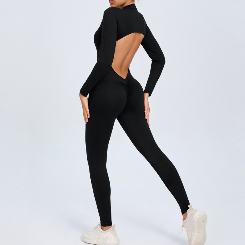 Zippered Long Sleeve Nude Feel - Yoga Fitness Jumpsuit 评论和价格